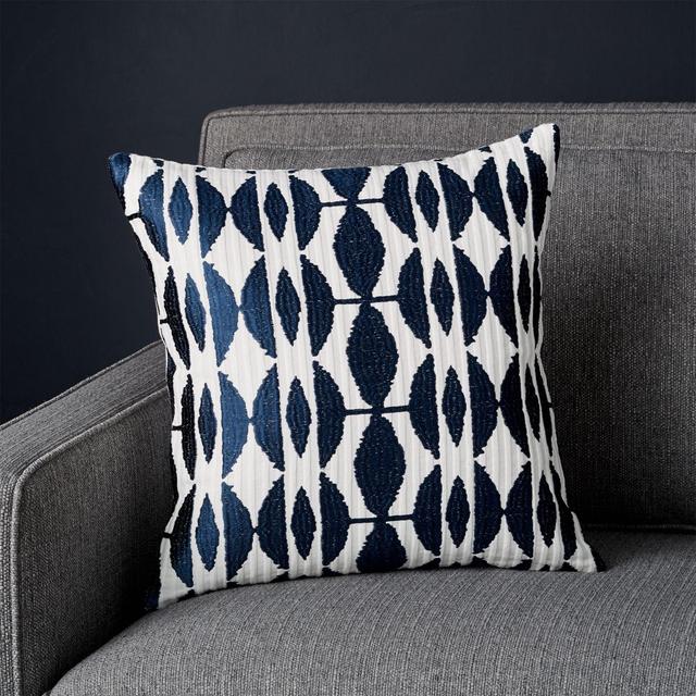Moyano Blue Patterned Pillow with Down-Alternative Insert 16"