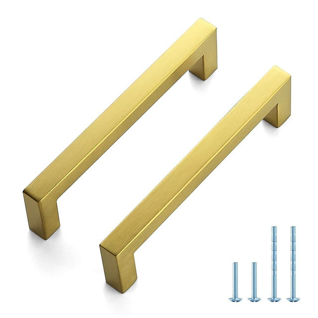 JOY DECOR 40 Pack Cabinet Handles, Gold Cabinet Pulls, 5 Inch Kitchen Handles Square Drawer Pulls Stainless Steel Drawer Hardware Handles, 128mm Hole Centers