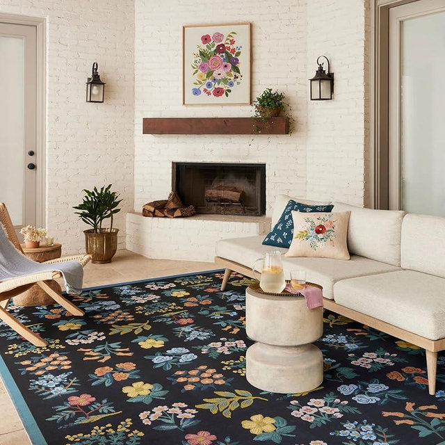 Loloi Rifle Paper Co. Perennial Collection Wildflower PRN-03 Black/Navy 6'-7" x 9'-4" Indoor/Outdoor Area Rug