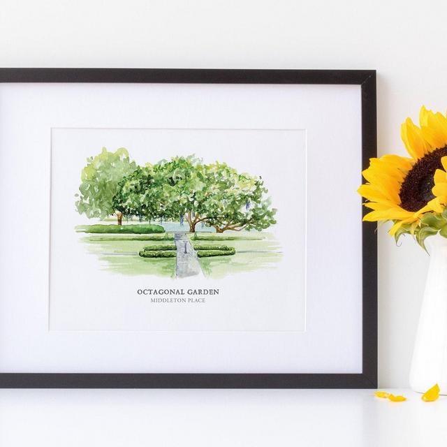 The Octagonal Garden at Middleton Place - Charleston, South Carolina - Watercolor Painting - Middleton Wedding - Garden Wedding