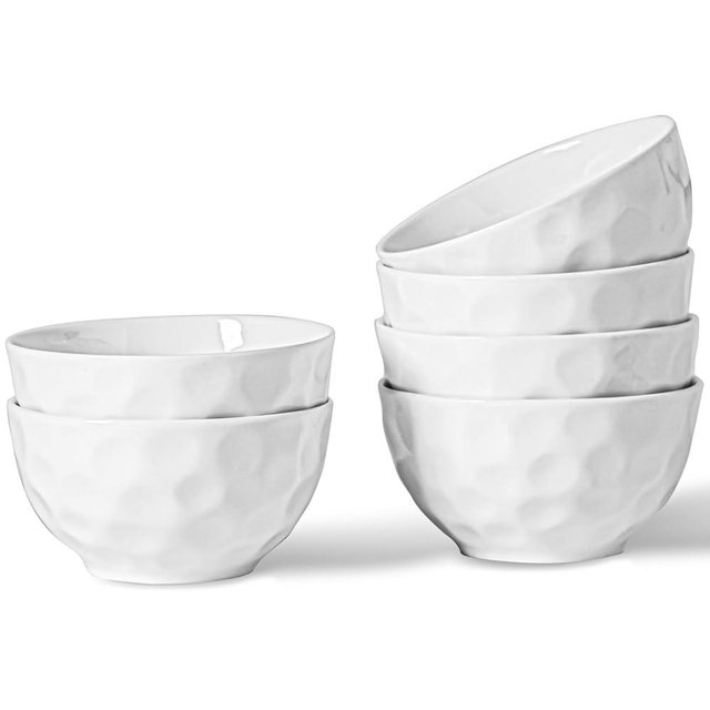 HOMBENE Porcelain Soup Bowls, 4.5 Inch Oatmeal Bowls, Kitchen Bowl Set, Ice Cream Bowl, Microwave and Dishwasher Safe, Set of 6