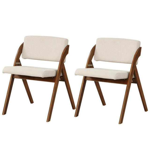 Byroce Folding Dining Chairs Set of 2, Farmhouse Upholstered Accent Chair with Non-Assembly Design, Padded Seat & Cushion Backrest, Portable Wood Kitchen Chairs for Party, Picnic & Home Office