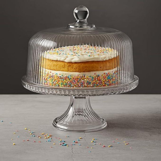 Vintage-Style Glass Cake Stand with Dome Lid – Crystal Dessert Display Glass Cake Stand with Lid for Cakes, Cupcakes, Pastries & Fruits – Elegant Cake Holder with Cover, Timeless Table Décor
