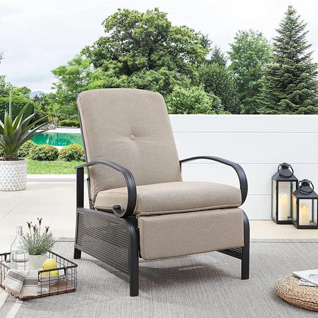 Ulax Furniture Patio Recliner Chair Automatic Adjustable Back Outdoor Lounge Recliner Sofa Chair with 100% Olefin Cushion