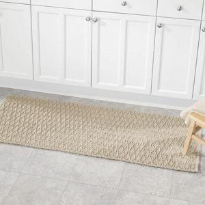 100% Cotton Luxury Hotel-Style Rectangular Spa Mat Rug, Plush Water Absorbent, Diamond Design - for Bathroom Vanity, Bathtub/Shower, Machine Washable - Long Runner, 60" x 21" - Natural