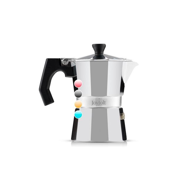 JoyJolt Italian Moka Pot 3 Cup Stovetop Espresso Maker Aluminum Coffee Percolator Coffee Pot - Silver