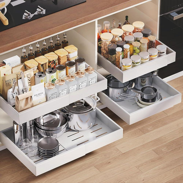 QUYUWU 4 Pack Pull out Cabinet Organizer,Extendable (12"-20") Heavy-Duty Pull-Out Drawers (white, 21" Dx12-20 W)