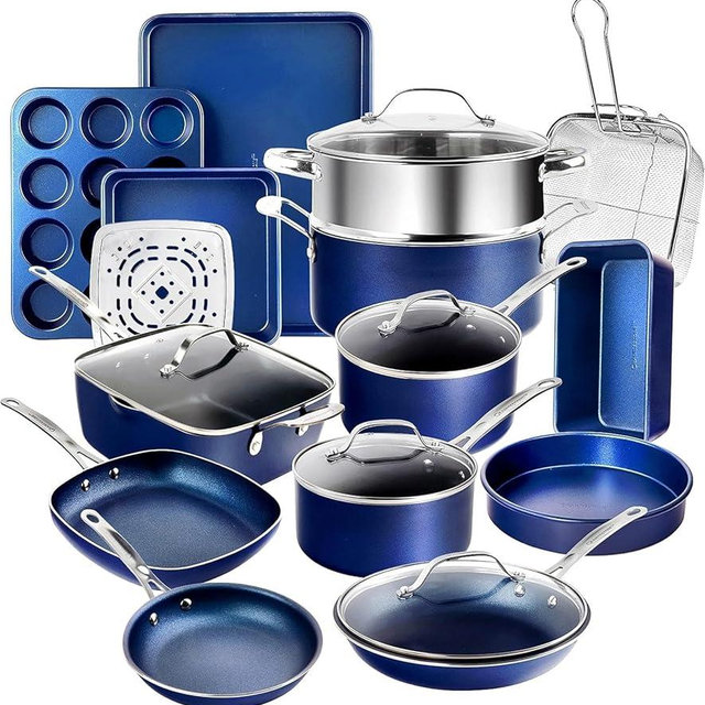 Granitestone Ceraluxe 20Pcs Ceramic Cookware Set Nonstick, Complete Pots and Pans Set Non Stick with 5 Pc Bakeware Set, Deep Frying Pan Set, & Steamer, Non Toxic PFOA Free, Oven & Dishwasher Safe