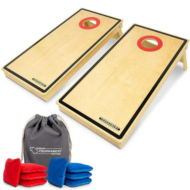 GoSports Tournament Edition Regulation Cornhole Game Set - 4 ft x 2 ft Wood Boards with 8 Dual Sided (Slide and Stop) Bean Bags
