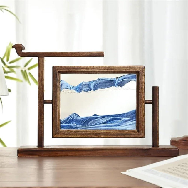 SUNHIPPIE Moving Sand Art, Solid Wood Hourglass, Quicksand Painting Ornaments, Square Glass Quicksand Picture Frame, Desktop Decoration Suitable for Office, Living Room, Bedroom(Blue)