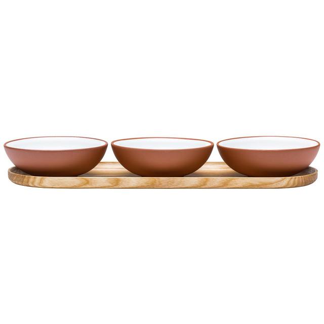 Earth bowl 0,2 L, set of 3 + tray, white