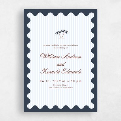 Grayed Navy, Blue Wedding Invitation - Marquesas Portrait