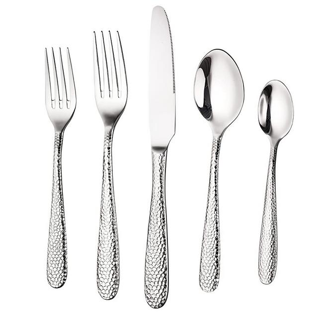 Premium PLIX Hammered Silverware Royal Cutlery Set By Bruntmor - 45 Piece Flatware Bundle - Service For 8 w/Serving Pieces - Superior Quality 18/10 Stainless Steel