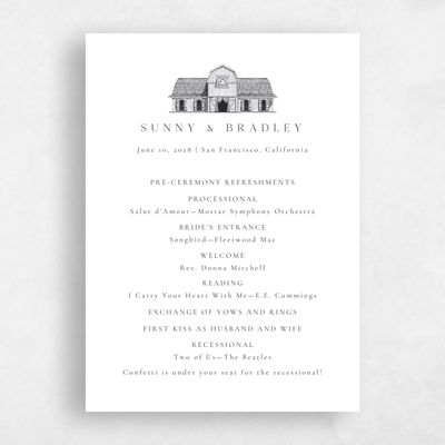 Farmhouse, White Wedding Program - Floris