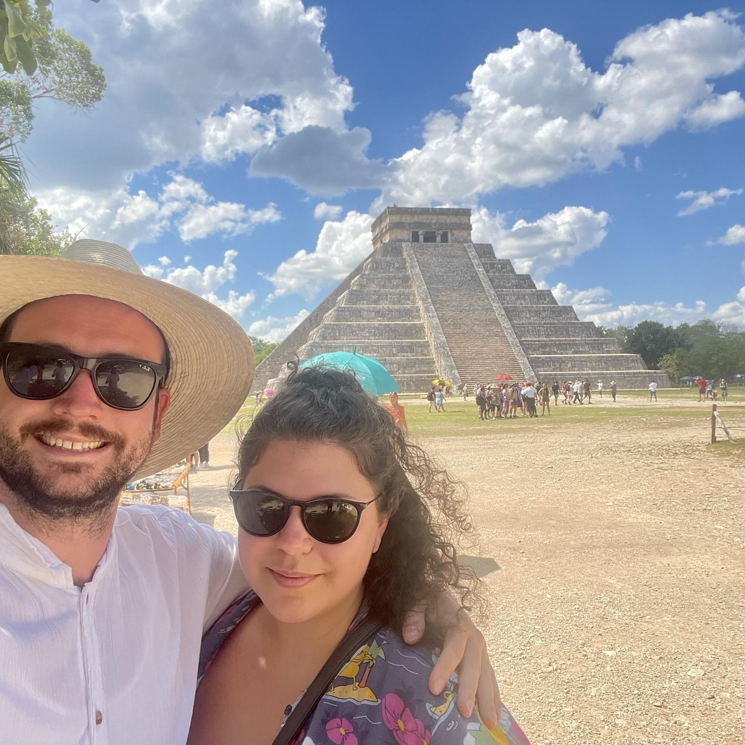 Our first annual Brie’s birthday trip - that year we visited Mexico and toured Chichén Itzá. Kevin was as red as a lobster so we traded shirts and found him a hat along the way