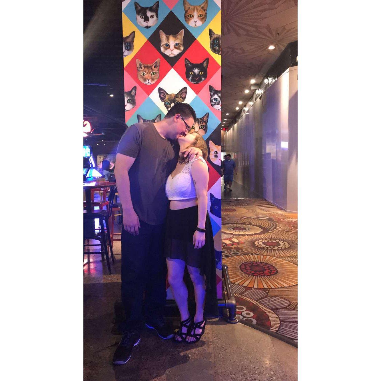 Our first Vegas trip and the cat pillar.