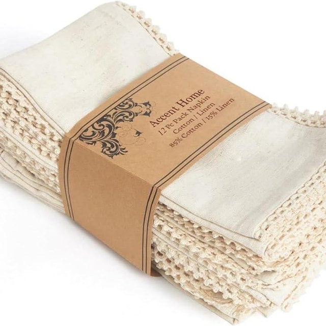 ACCENTHOME Natural Cloth Napkins Set of 12 18x18 inch Cotton Dinner Napkins - Washable Soft Premium Hotel Quality Reusable Napkins Perfect Table Napkins for Family Dinners, Weddings & Everyday Use