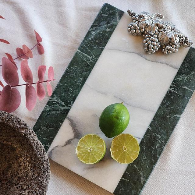 Marble Charcuterie Board 90s Pewter Grape Green Marble Accent Vintage Kitchen Decor Cottage Kitchen Cheese Board