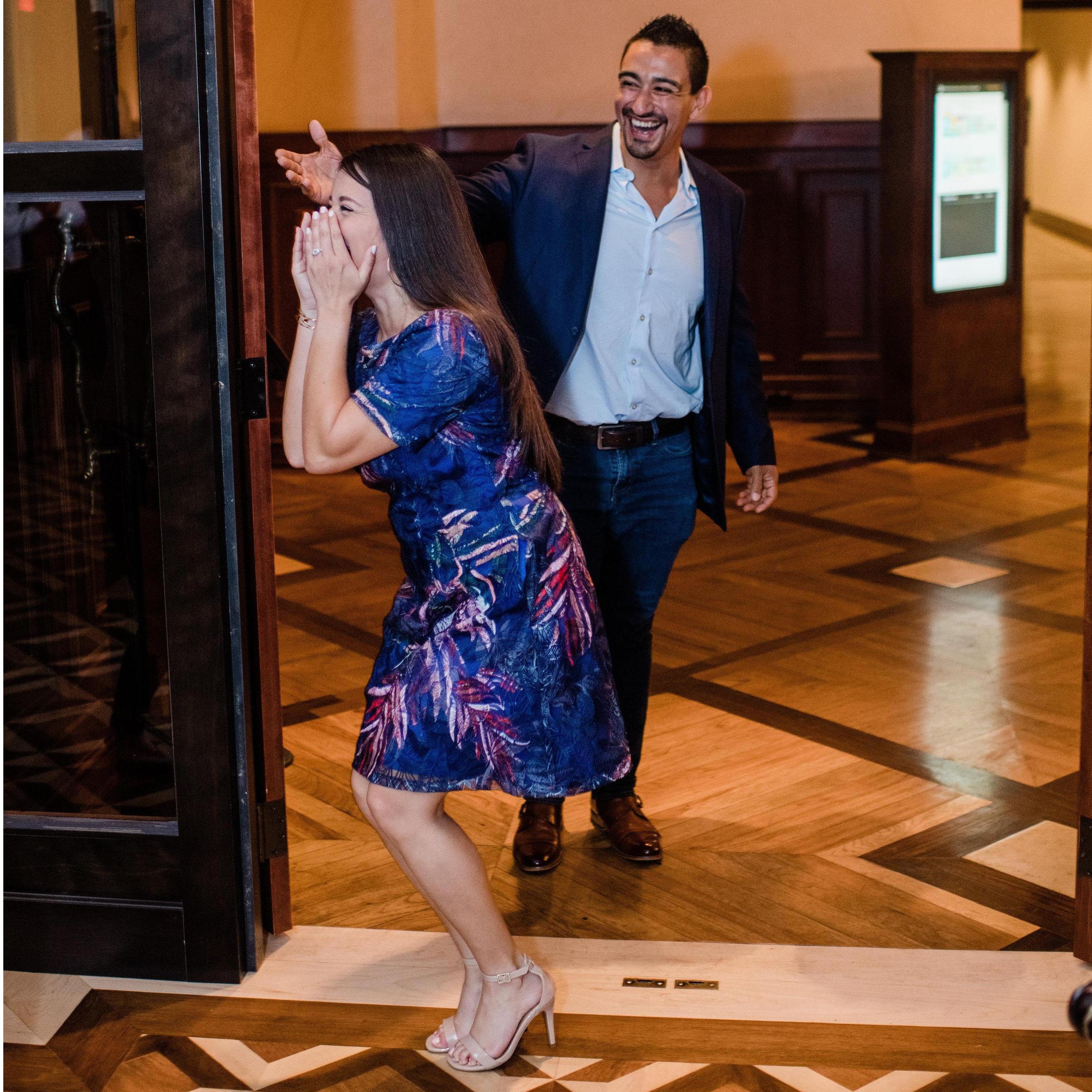 After Edgar proposed he surprised Jennifer with Jennifer's close friends and both of their families