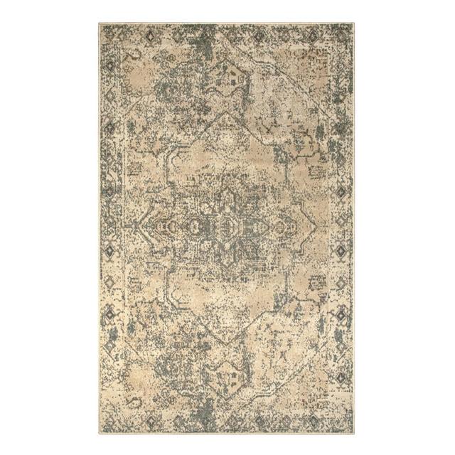 Farmhouse Plush Distressed Geometric Sturdy High-Traffic Durable Polypropylene Indoor Area Rug , 7'8"x10', Ivory - Blue Nile Mill
