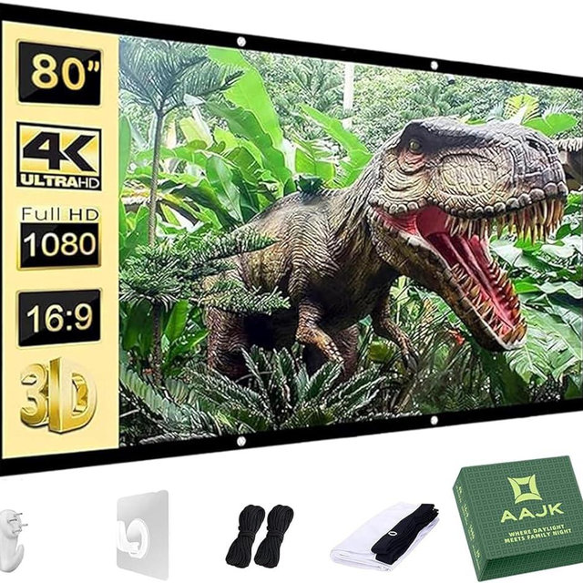 AAJK 80 inch Projector Screen, Washable Projector Screen 16:9 Foldable Anti-Crease Portable Projector Movies Screen for Home Theater Outdoor Indoor Support Double Sided Projection