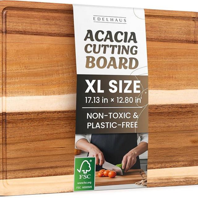 Acacia Wood XL Cutting Board for Kitchen, Large Cutting Board 17.1 × 12.8 - Wooden Chopping Boards with Juice Groove, Non-Toxic, Knife-Friendly & Durable – Housewarming Gift, Charcuterie & Meal Prep