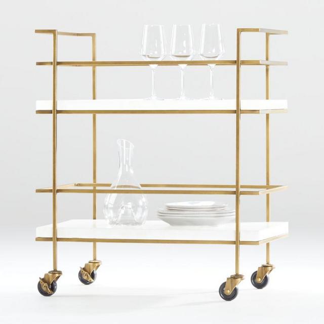Adina Brass Cart with White Concrete Shelves