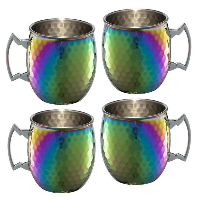 Cambridge Hammered Rainbow Silversmiths Moscow Mule Mugs, Set of 4, 4-PIECE