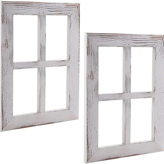 Nicunom 2 Pack Window Frame Wall Decor, Rustic Wood Window Pane Decorative Country Farmhouse Home Wall Decor for Entryways, Living Room, Dining Room, Bedroom, Rustic White