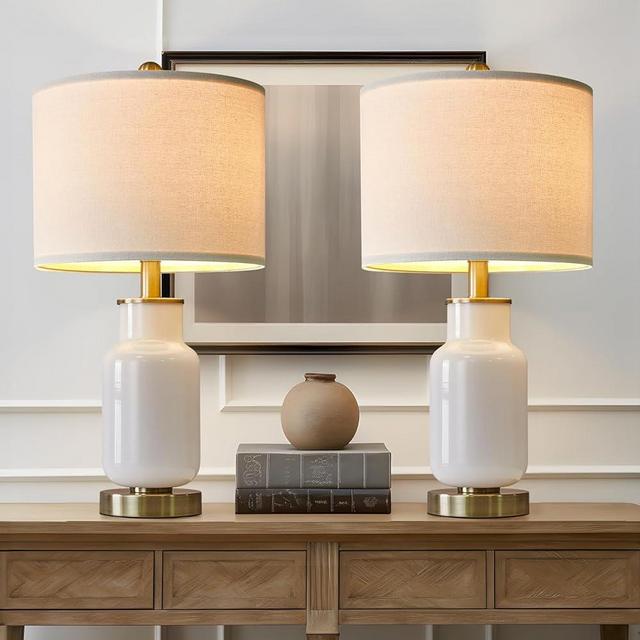 USumkky 21.25" Table Lamp Set of 2 Modern Lamp for Living Room Glass Nightstand Lamp for bedrooms,Desk,Farmhouse (Milky White)
