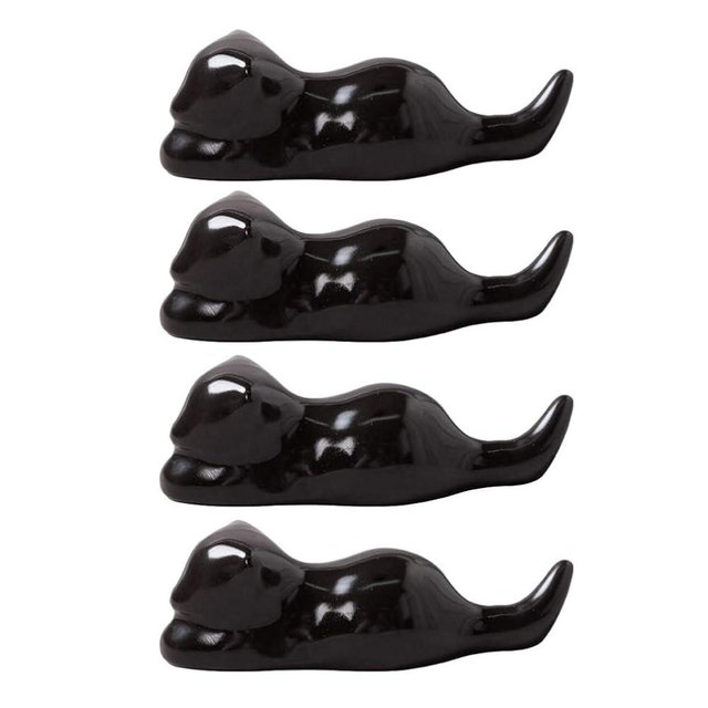 DOITOOL 4pcs Chopsticks Rests Japanese Style Ceramic Black Cat Chopsticks Holder Spoon Fork Rack Kitchen Utensils Gadgets for Home Dining Table Decorations Black