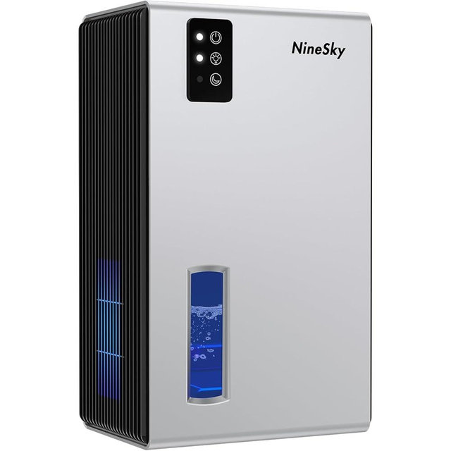 NineSky Dehumidifier for Home, 95 OZ Water Tank, (1000 sq.ft) Dehumidifiers for Bathroom Bedroom Basement with Auto Shut Off,7 Colors LED Light(Silver)