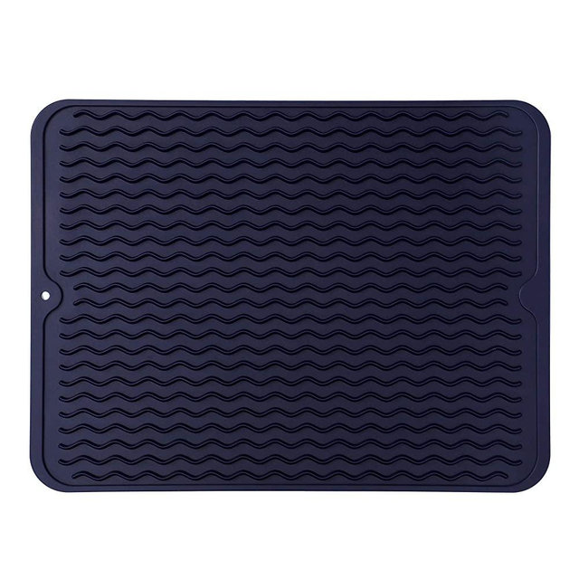 MicoYang Silicone Dish Drying Mat for Multiple Usage,Easy clean,Eco-friendly,Heat-resistant Silicone Mat for Kitchen Counter or Sink,Refrigerator or drawer liner Navy Blue L 16 inches x 12 inches