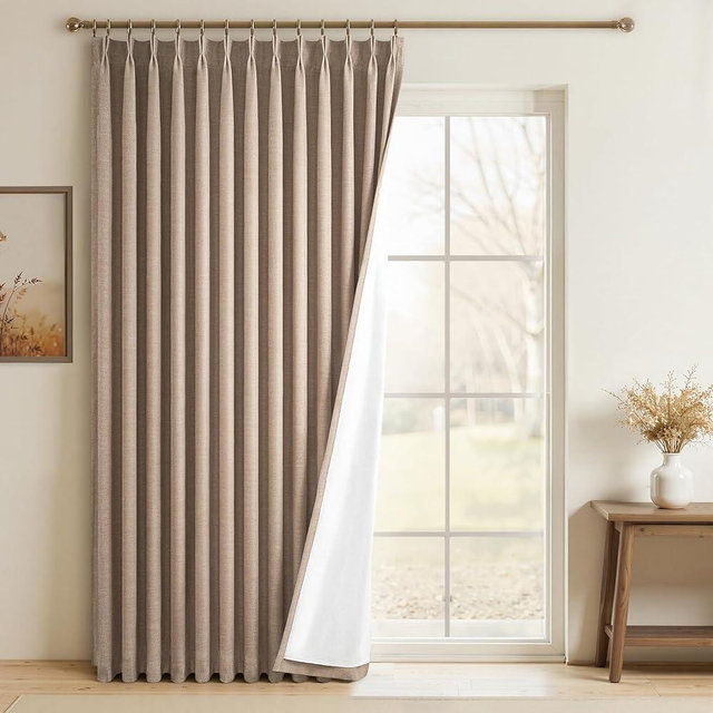 Topfinel 90 Inch Full Blackout Pleated Curtains,Fall Linen Black Out Thermal Insulated Curtains for Bedroom,Nursery, Country Curtain for Living Room with 18 Free Curtain Hooks and 16 Rings,1 Panels