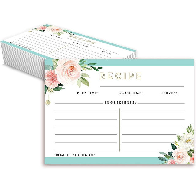 Recipe Cards 4x6 Pack of 50 Double-Sided, Blush Rose hand painted design, Smudge Free thick Paper Cards for Weddings, Bridal Showers Baby Showers Housewarming gift