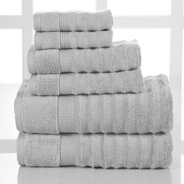 Addy Home Soft Quick Dry 6 PC Ribbed Bath Towel Set, Silver (2 Bath, 2 Hand, 2 Wash)