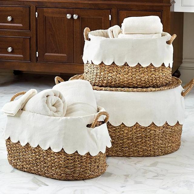 Bunny Williams Nesting Baskets with Scalloped Liner - Set of 3