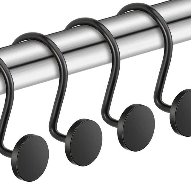 CHICTIE Black Shower Curtain Hooks, Rustproof Shower Curtain Rings for Bathroom, Metal Shower Hooks for Shower Curtain Rod, Modern Decorative Shower Curtain Hangers Set of 12, Round Heavy Duty Design