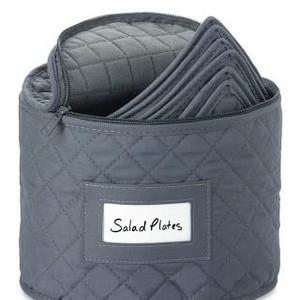 Quilted China Salad Plate Storage Case, Gray