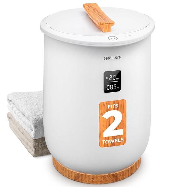 SereneLife Digital Display Bucket Towel Warmers, White Large Towel Warmer for Spa and Bathroom, Luxury Towel Heater Gifts for Him & Her, Auto Shut-Off, Fits 2 large, Blankets, Bathrobes, PJ's