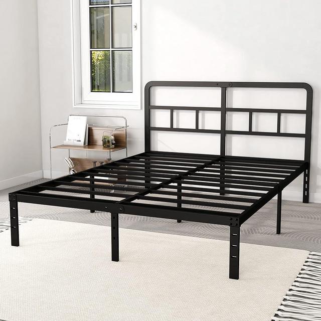 DiaOutro 14 Inch Queen Bed Frame with Headboard No Box Spring Needed, Heavy Duty Metal Queen Size Platform with Steel Slat, Mattress Foundation, Easy Assembly, Noise Free, Black