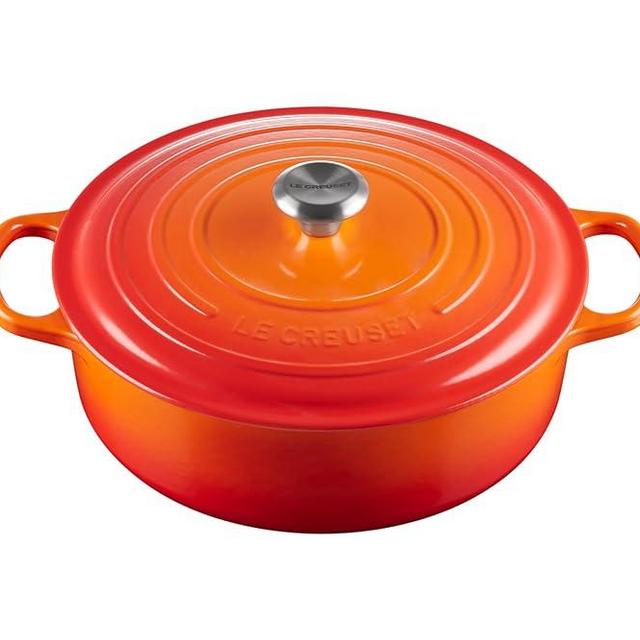 Le Creuset Enameled Cast Iron Signature Round Wide Dutch Oven, 6.75 qt, Flame Risotto Pot