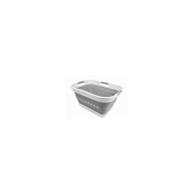SAMMART 30L Collapsible 3 Handled Plastic Laundry Basket, White/Grey