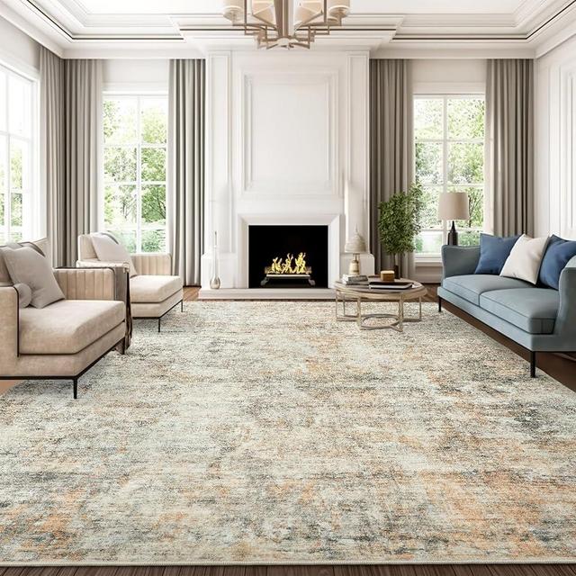 Soalmost Abstract Rug 8x10 Large Living Room Rugs Neutral Modern Washable Area Rugs for Bedroom Dining Room Non-Slip Stain Resistant Foldable Thin Rug Brown Grey