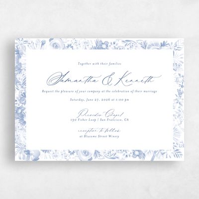 Blue Floral Wedding Invitation - Hallberg Landscape