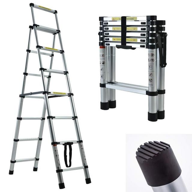 Telescopic Ladder DIY Aluminum Alloy Folding Extendable Extension Ladder for Home Office Loft Use (6+7 Steps, 2+2.3 M / 6.6FT+7.5FT)