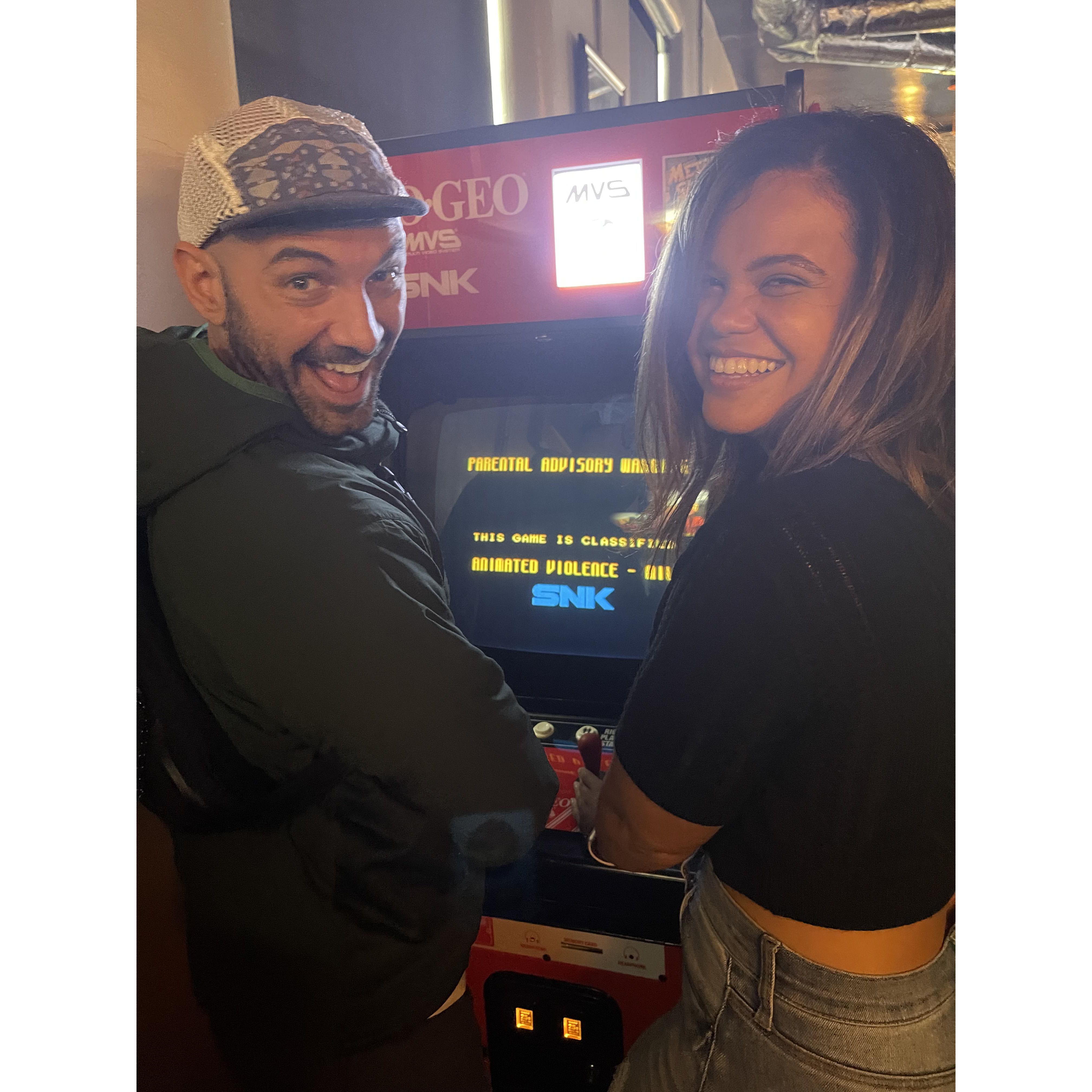 When we travel we love finding arcades. Pinball is our favorite to play together.