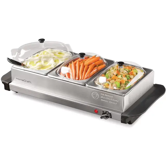 HomeCraft HCBS15SS 3-Station 1.5-Quart Stainless Steel Buffet Server & Warming Tray