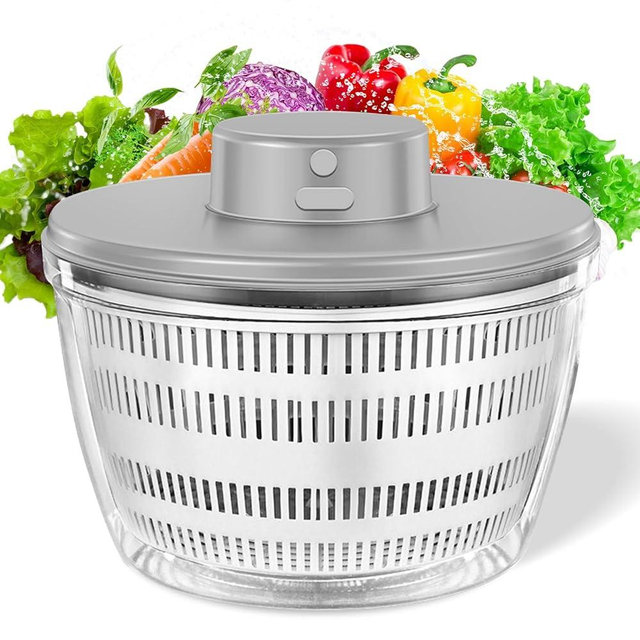 Vegetables Washer Dryer,4L Large Capacity Fruit Vegetable Strainer Spinner,USB Electric Salad Lettuce Spinner,Automatic Compact Salad Cleaner and Dryer for Home Kitchen(White)