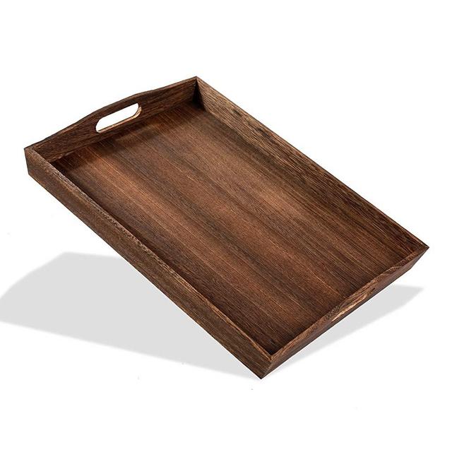 HEITICUP Wooden Serving Tray-One Piece Set of Rectangular Shape Wood Coffee Table with Cut Out Handles, Kitchen Trays for Party, Serving Pastries, Eating, Snacks, Mini Bars